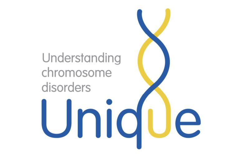 Unique logo with a blue with a yellow DNA strand rising from the letter 'q', accompanied by grey text: 'understanding chromosome disorders'.