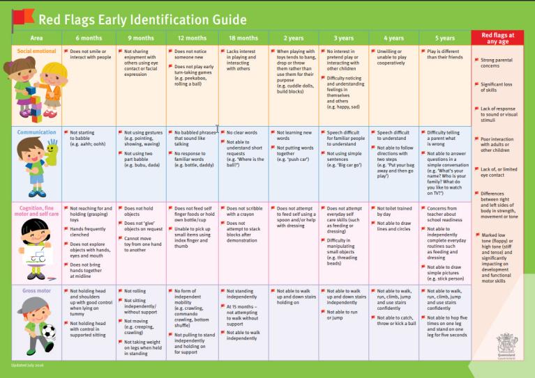 Image of a red flags identification guide for children aged from 6 months to 5 years