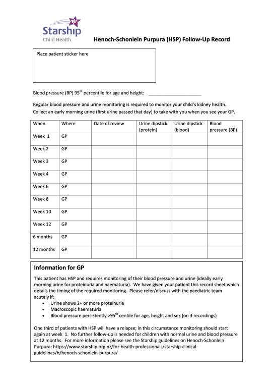 a image of the Henoch-Schonlein Purpura (HSP) Follow-Up Record by starship