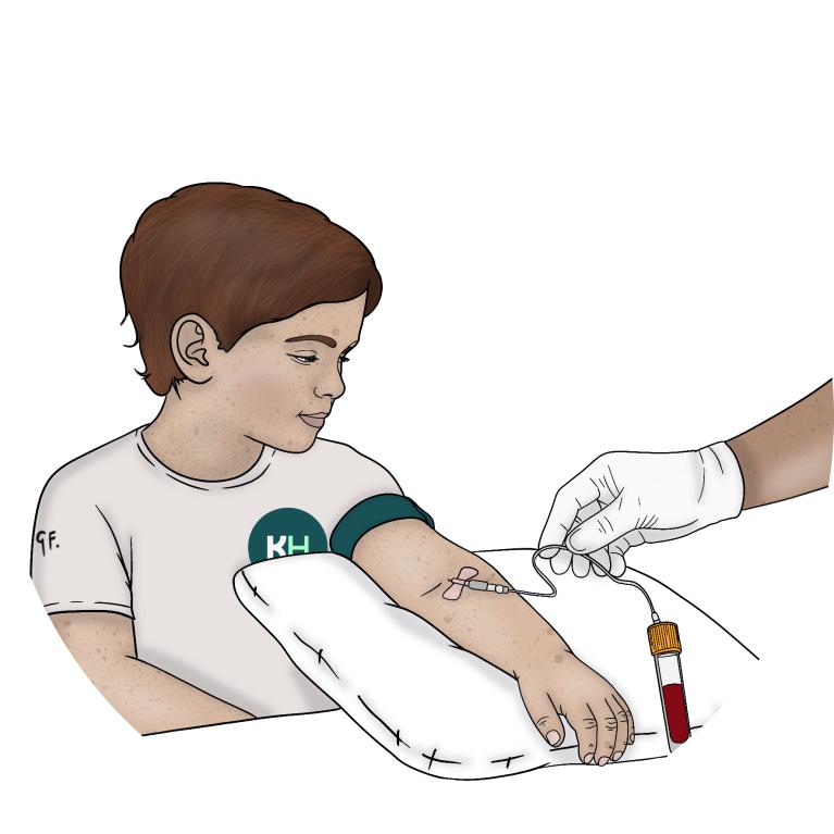 An illustration showing a child having blood taken from their arm.