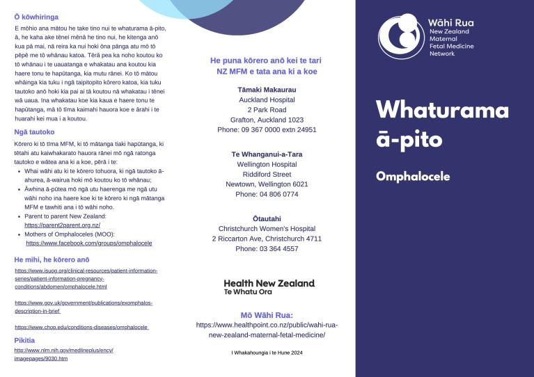Omphalocele cover of te reo Māori pamphlet (Wāhi Rua)