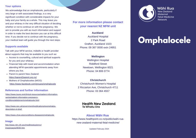 Cover of omphalocele pamphlet by Wāhi Rua