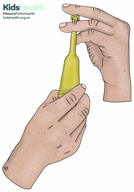 Illustration of 2 hands holding a yellow Stesolid (diazepam) tube