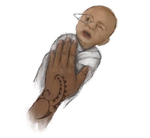 An illustration showing caring for a baby during an eye exam for retinopathy of prematurity (ROP)