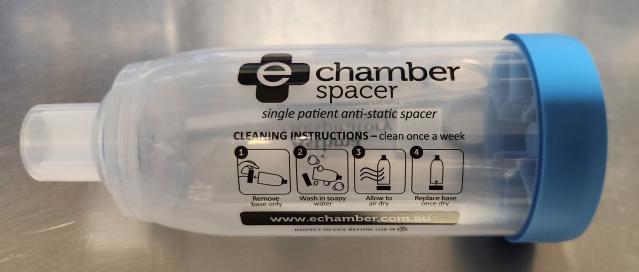A photo of a spacer for use in asthma