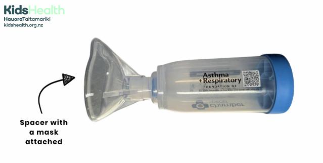A photo showing a spacer with a face mask attached.