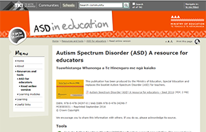 Screenshot of TKI website page on ASD resource for educators