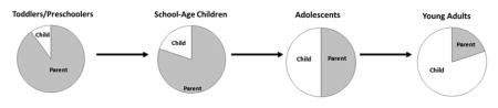 Diagram - Developmental changes in the roles of patients and families in type 1 diabetes management