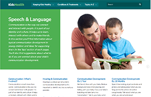 Screenshot of KidsHealth website - speech and language section