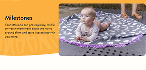 Plunket website screenshot of milestones page with baby lying on floor