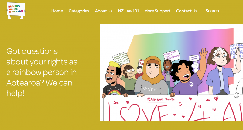 Screenshot of rainbow rights aotearoa website