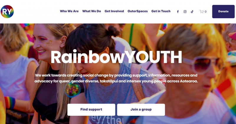 Screenshot of Rainbow Youth website