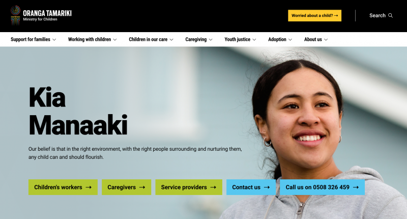 Screenshot of Oranga Tamariki website 