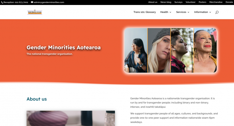 screenshot of gender minorities aotearoa website