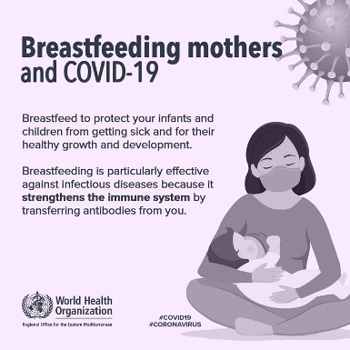 Image of World Health Organisation social media tile - Breastfeeding mothers and COVID-19