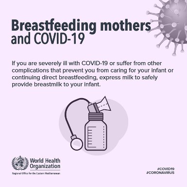 Image of World Health Organisation social media tile - Express milk if ill with COVID-19