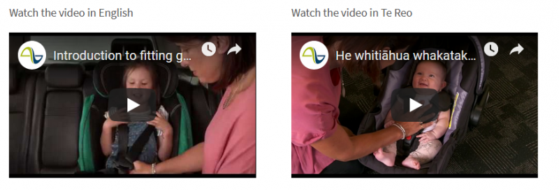 Thumbnails of videos showing introducting to fitting a carseat