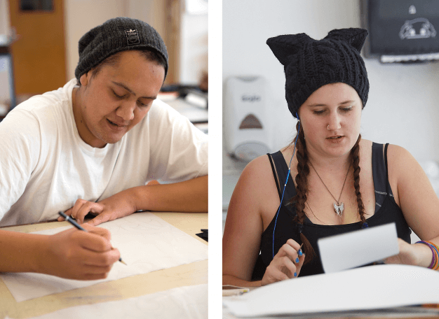 A male and female teen studying