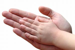 Child and parent hands together